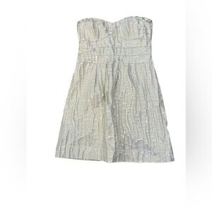 AMERICAN EAGLE Cream & Silver Print Strapless Fitted Top Short Mini Dress 10